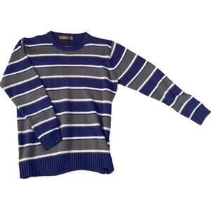 Vtg Oil company outfitters Men M Navy gray white stripe pullover sweater